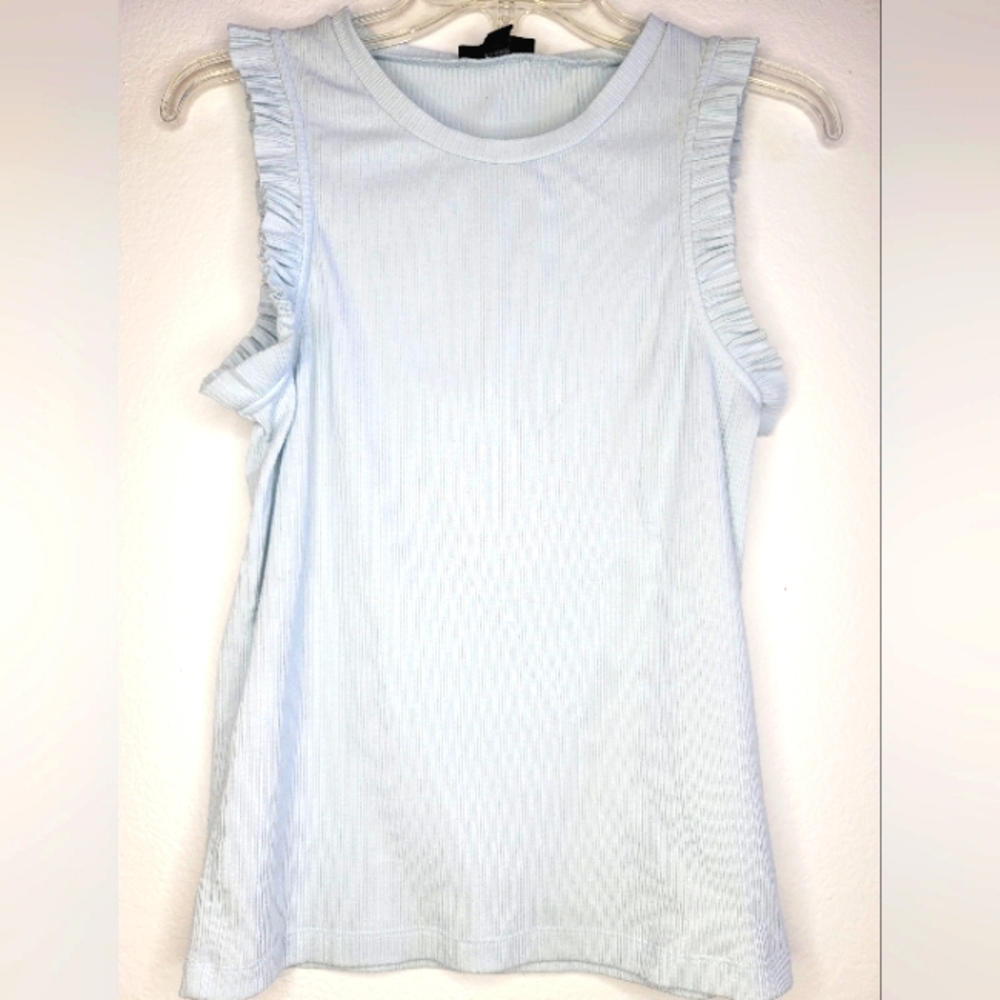J. Crew Tanktop Ribbed Light Blue With Ruffles on Arms Small S Sleeveless